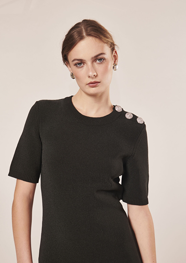 Rayonnante black iridescent cotton dress Steel TARA JARMON CH