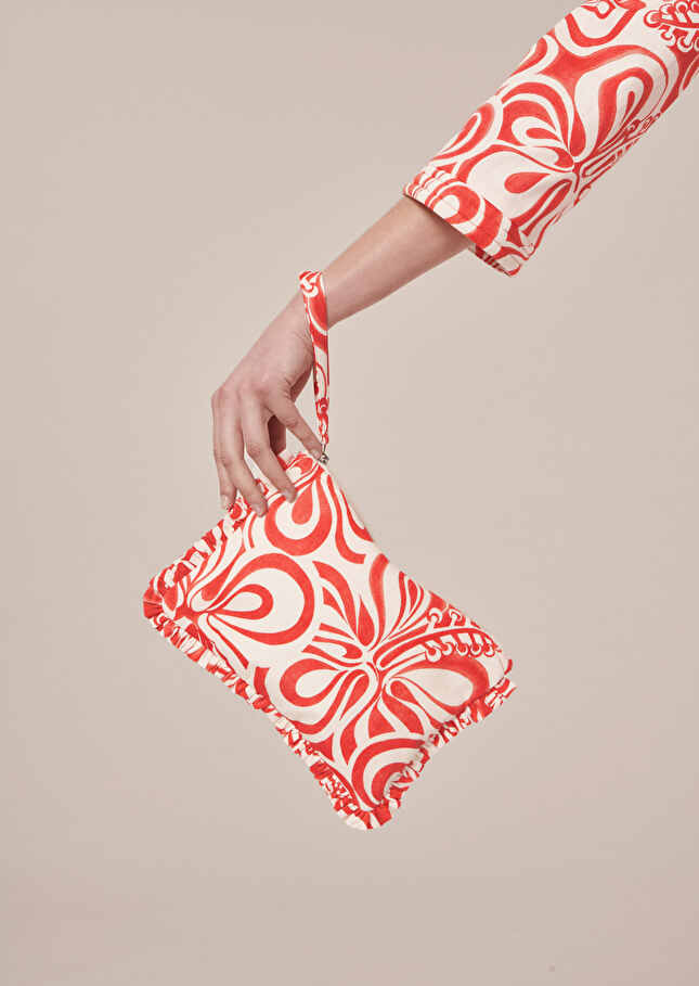 Sabrina ecru with coral graphic design soft clutch Coral TARA JARMON CH