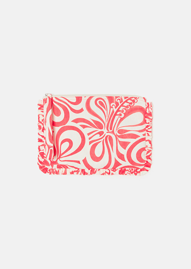 Sabrina ecru with coral graphic design soft clutch Coral TARA JARMON CH