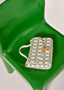 8 bis ecru with green graphic design bag Craie, Off-white, Taupe color TARA JARMON CH