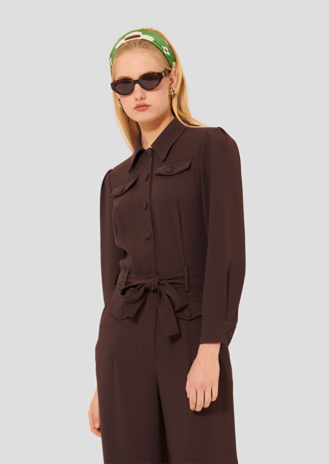 Brown crepe jumpsuit Calice Chocolate TARA JARMON CH