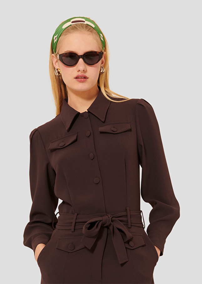 Brown crepe jumpsuit Calice Chocolate TARA JARMON CH