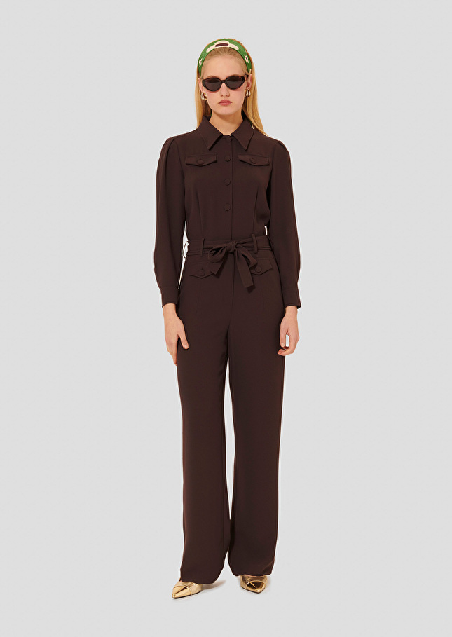 Brown crepe jumpsuit Calice Chocolate TARA JARMON CH