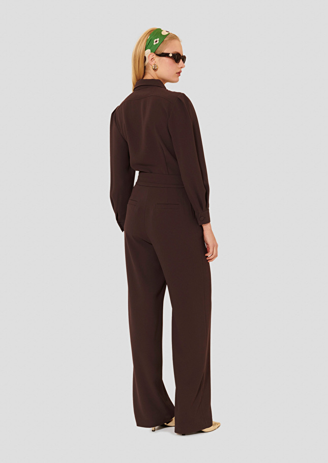 Brown crepe jumpsuit Calice Chocolate TARA JARMON CH