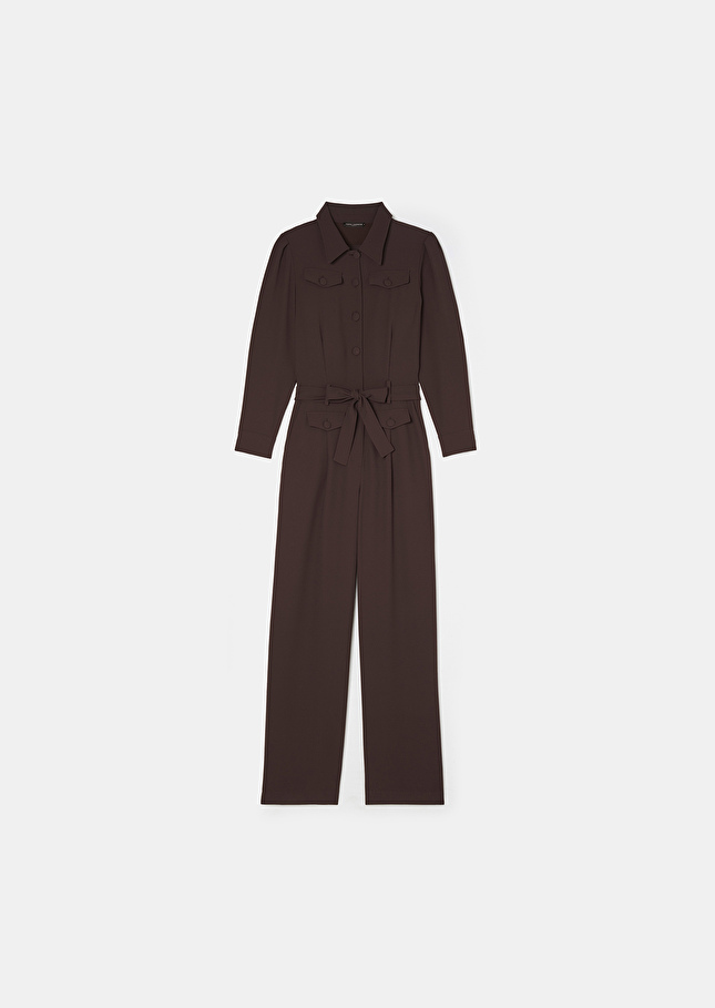 Brown crepe jumpsuit Calice Chocolate TARA JARMON CH