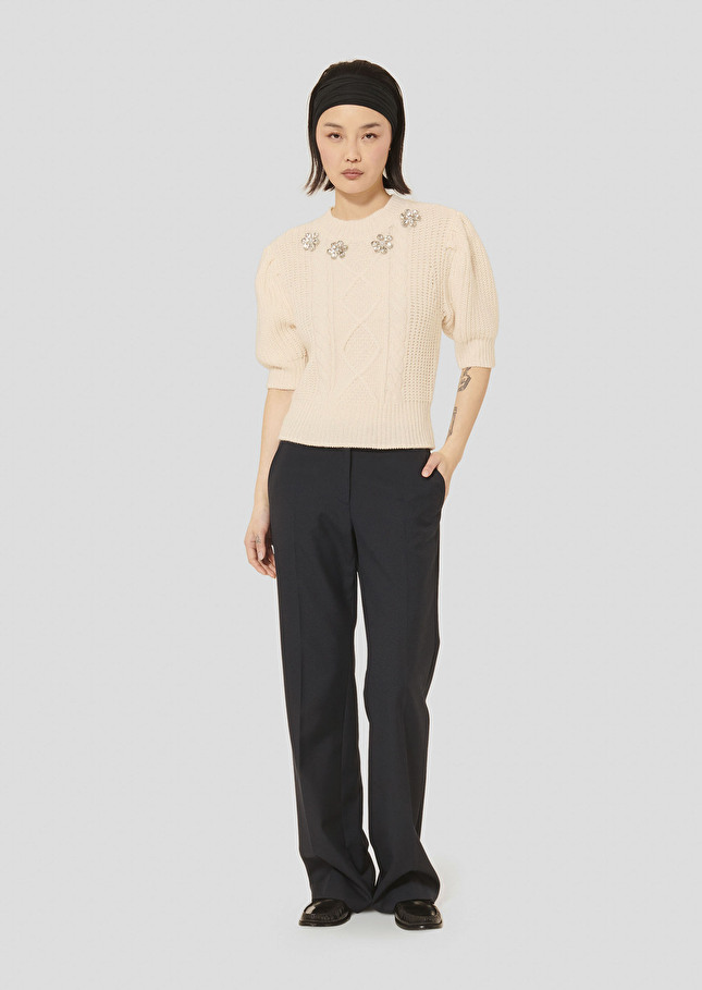 Ecru sweater in merinos wool Psyche Off-white TARA JARMON CH