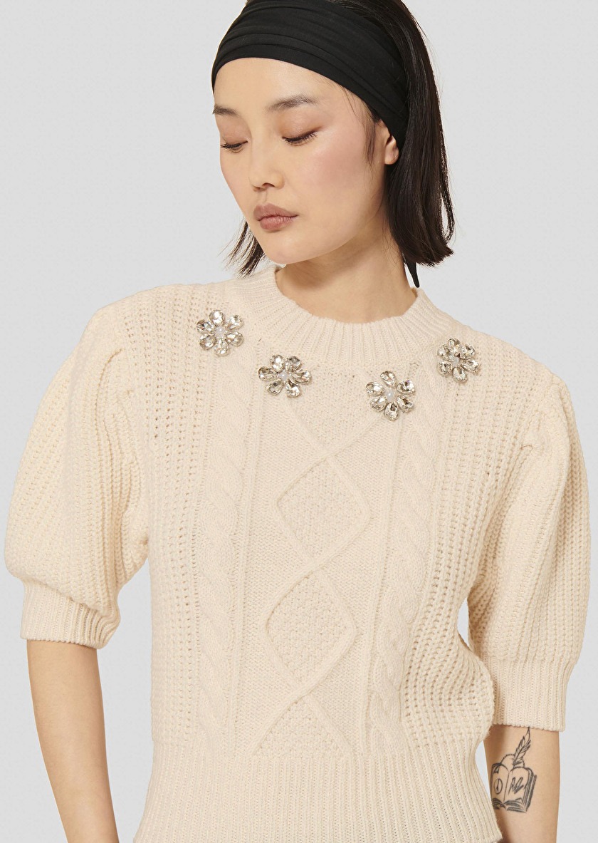Ecru sweater in merinos wool Psyche Off-white TARA JARMON CH