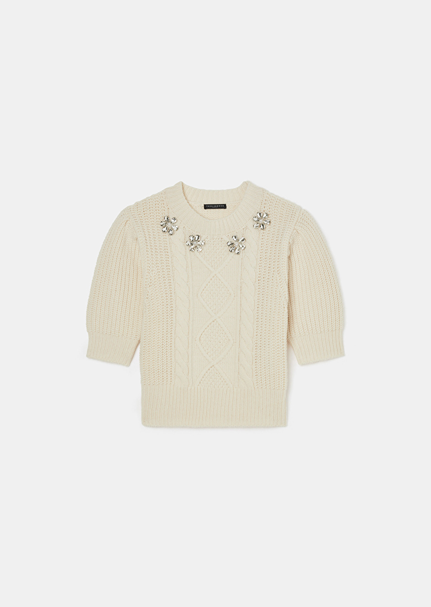 Ecru sweater in merinos wool Psyche Off-white TARA JARMON CH