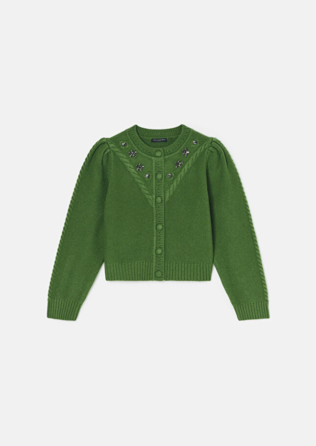 Green merino wool cardigan Gustave Cactus TARA JARMON CH