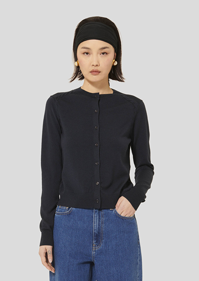 Midnight blue extrafine merino wool cardigan Ginno Night TARA JARMON CH