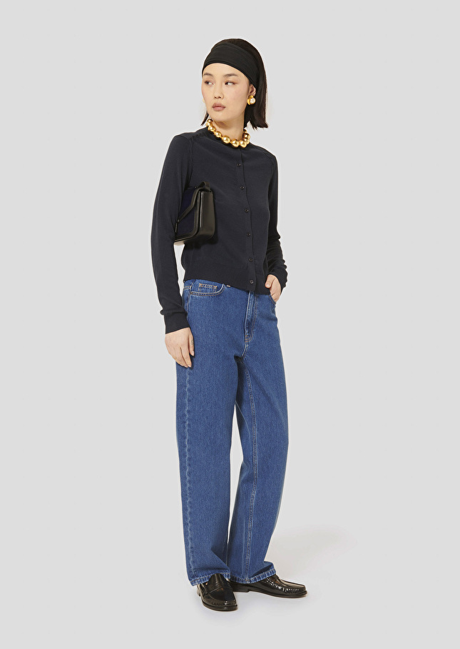 Midnight blue extrafine merino wool cardigan Ginno Night TARA JARMON CH