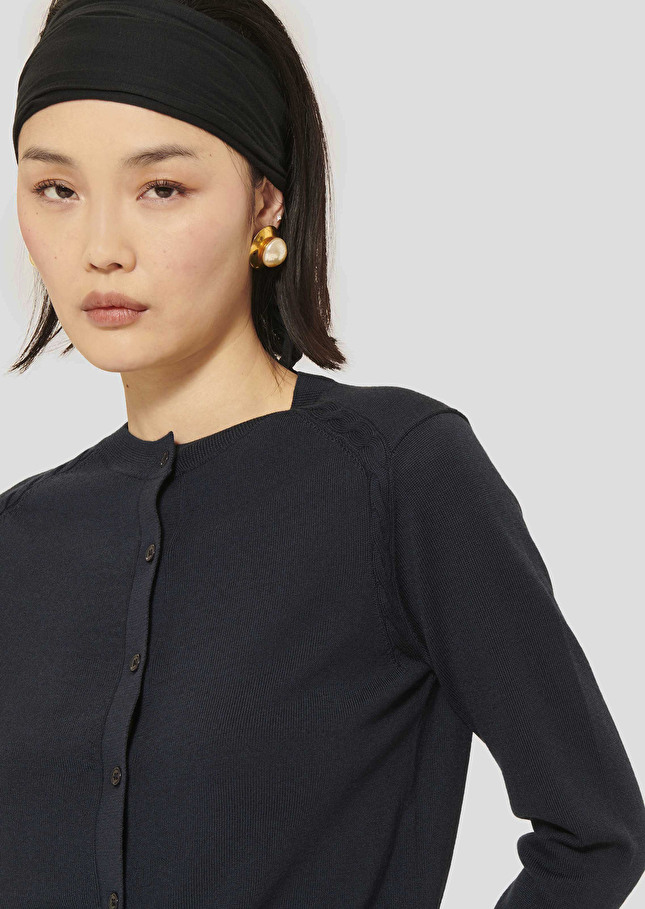 Midnight blue extrafine merino wool cardigan Ginno Night TARA JARMON CH