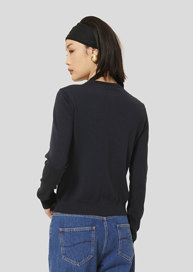 Midnight blue extrafine merino wool cardigan Ginno Night TARA JARMON CH