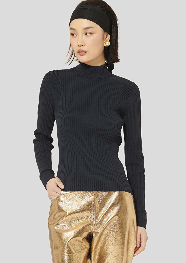Midnight blue ribbed sweater Prudie Night TARA JARMON CH