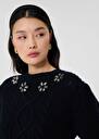 Midnight blue merino wool sweater Psyche Night, Off-white TARA JARMON CH