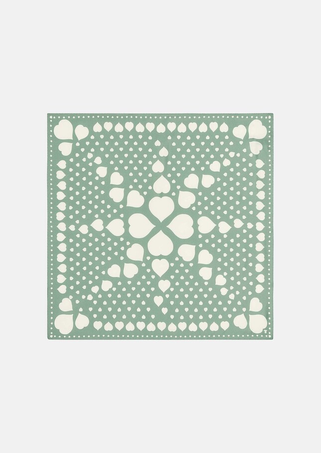 Estee green silk scarf with green hearts Lime tree TARA JARMON CH