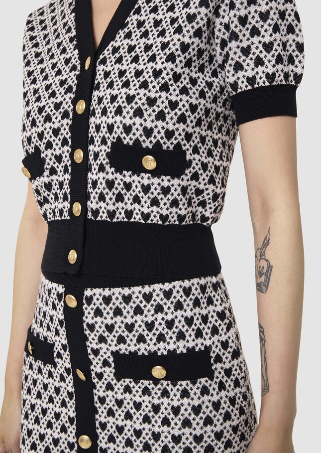 Gavril ecru cotton cardigan with jacquard heart pattern Craie TARA JARMON CH