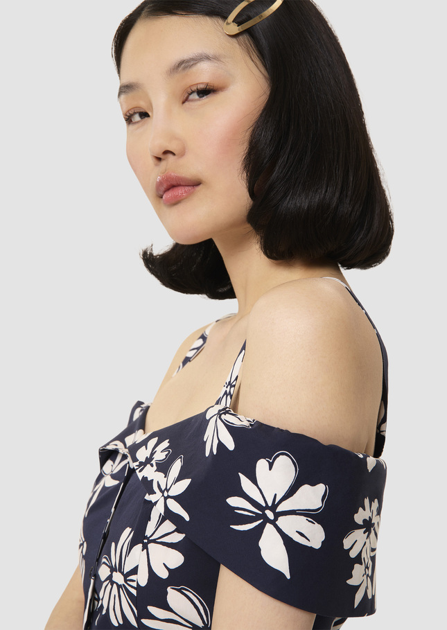 Raquelita midnight blue floral print dress Night TARA JARMON CH