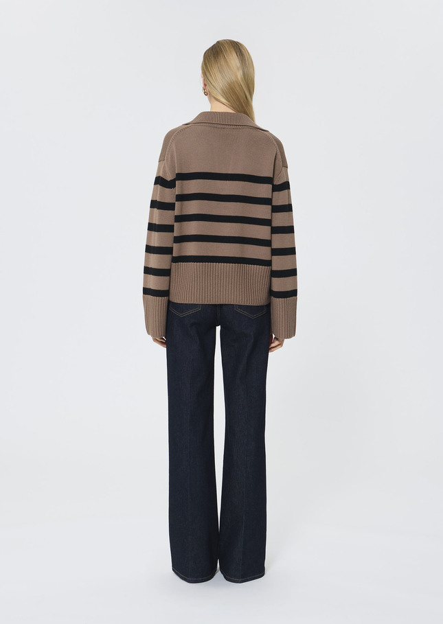 Paola sweater beige with black stripes in wool Taupe color TARA JARMON CH