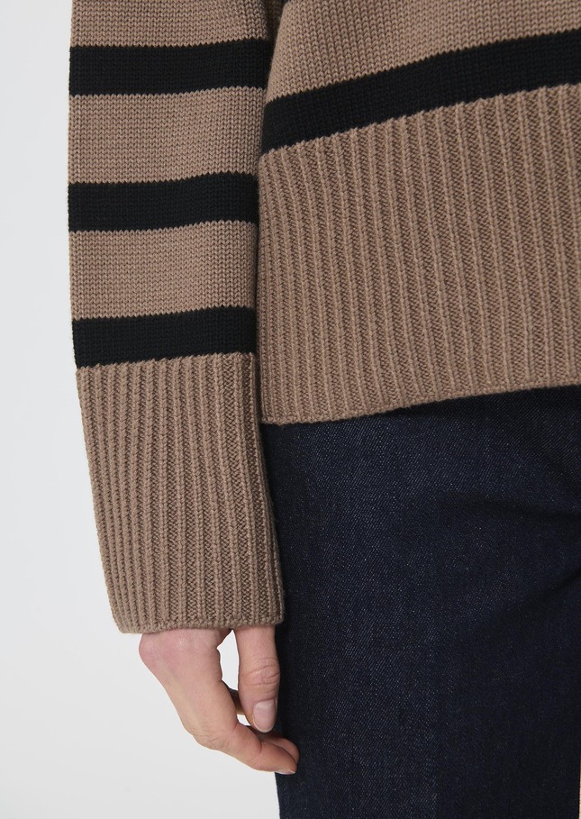 Paola sweater beige with black stripes in wool Taupe color TARA JARMON CH