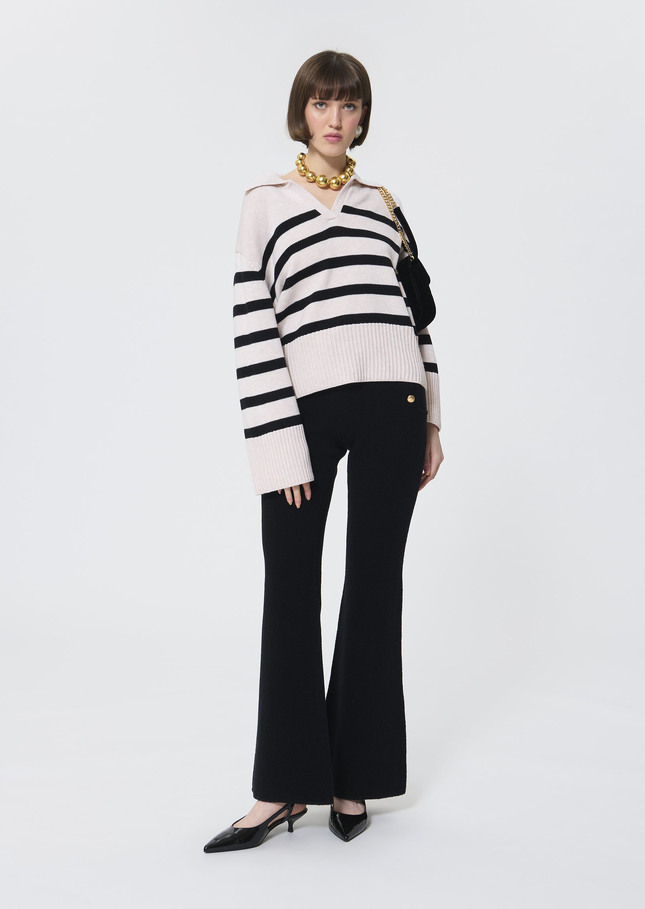 Paola sweater ecru with black stripes in wool Off-white TARA JARMON CH