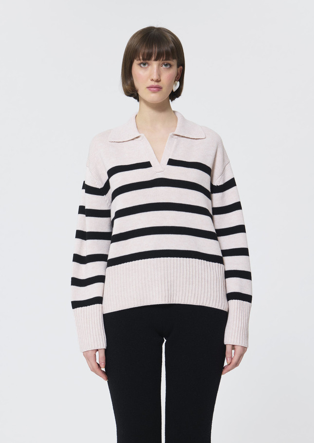 Paola sweater ecru with black stripes in wool Off-white TARA JARMON CH