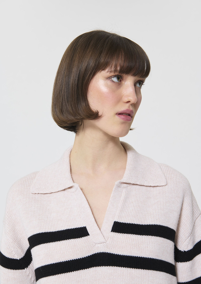 Paola sweater ecru with black stripes in wool Off-white TARA JARMON CH