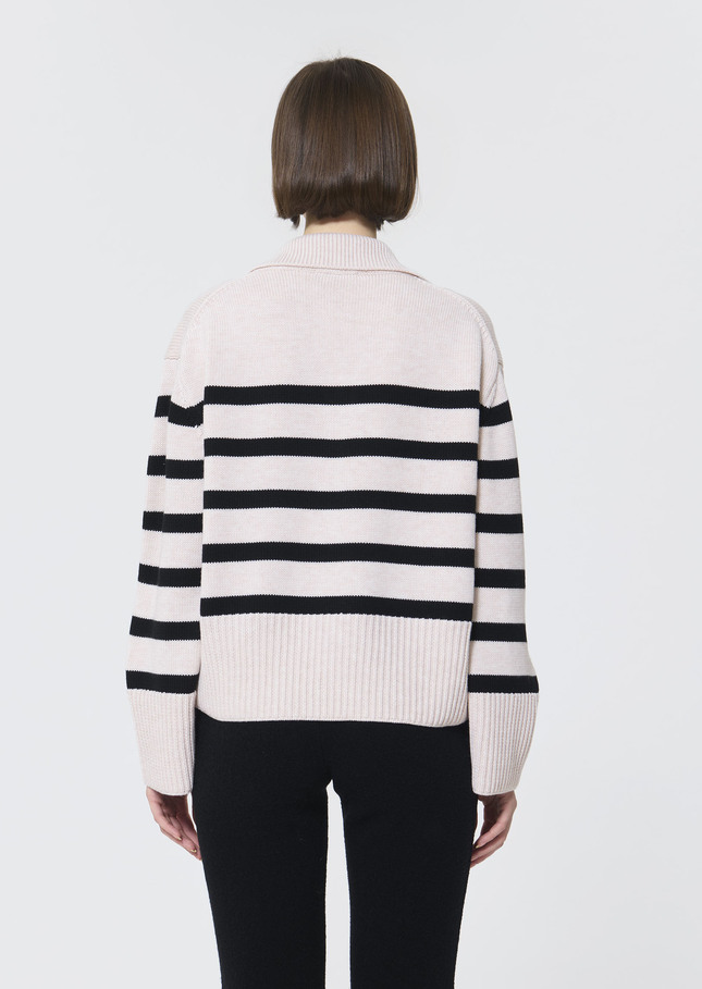 Paola sweater ecru with black stripes in wool Off-white TARA JARMON CH