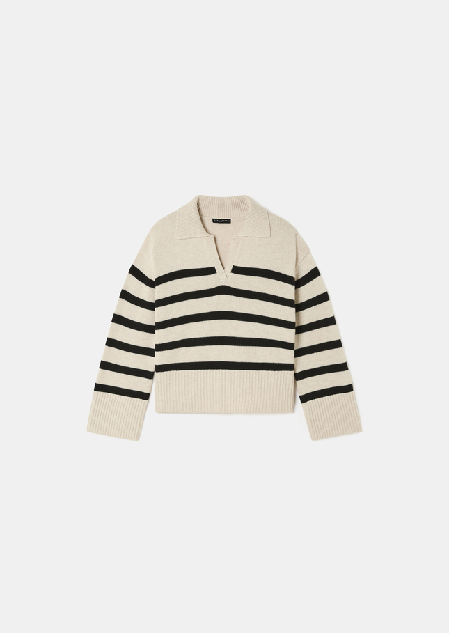 Paola sweater ecru with black stripes in wool Off-white TARA JARMON CH