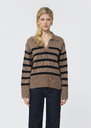Paola sweater beige with black stripes in wool Taupe color TARA JARMON CH