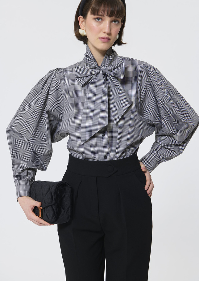 Candya shirt grey gingham patchwork poplin Charcoal TARA JARMON CH
