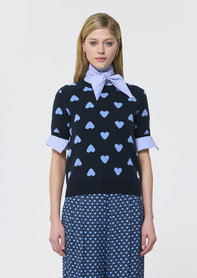 Polla sweater midnight blue jacquard hearts Night TARA JARMON CH