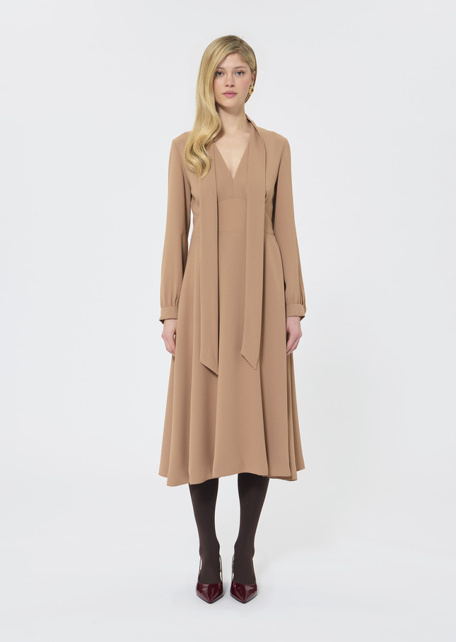 Rosalie Dress beige crepe Nut brown TARA JARMON CH