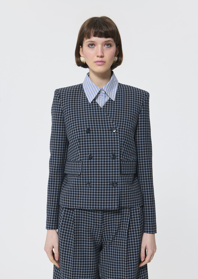 Vermeil Jacket navy blue with small checks Night TARA JARMON CH