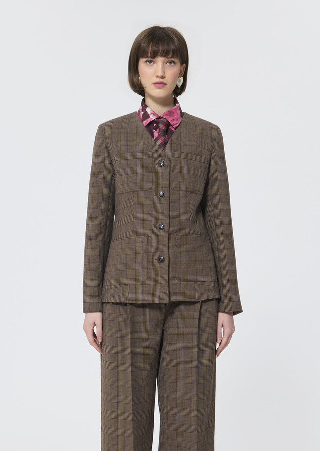 Vittoria jacket beige Prince of Wales check Taupe color TARA JARMON CH