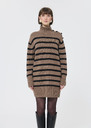 Roccio sweater dress beige with black stripes in wool Taupe color TARA JARMON CH
