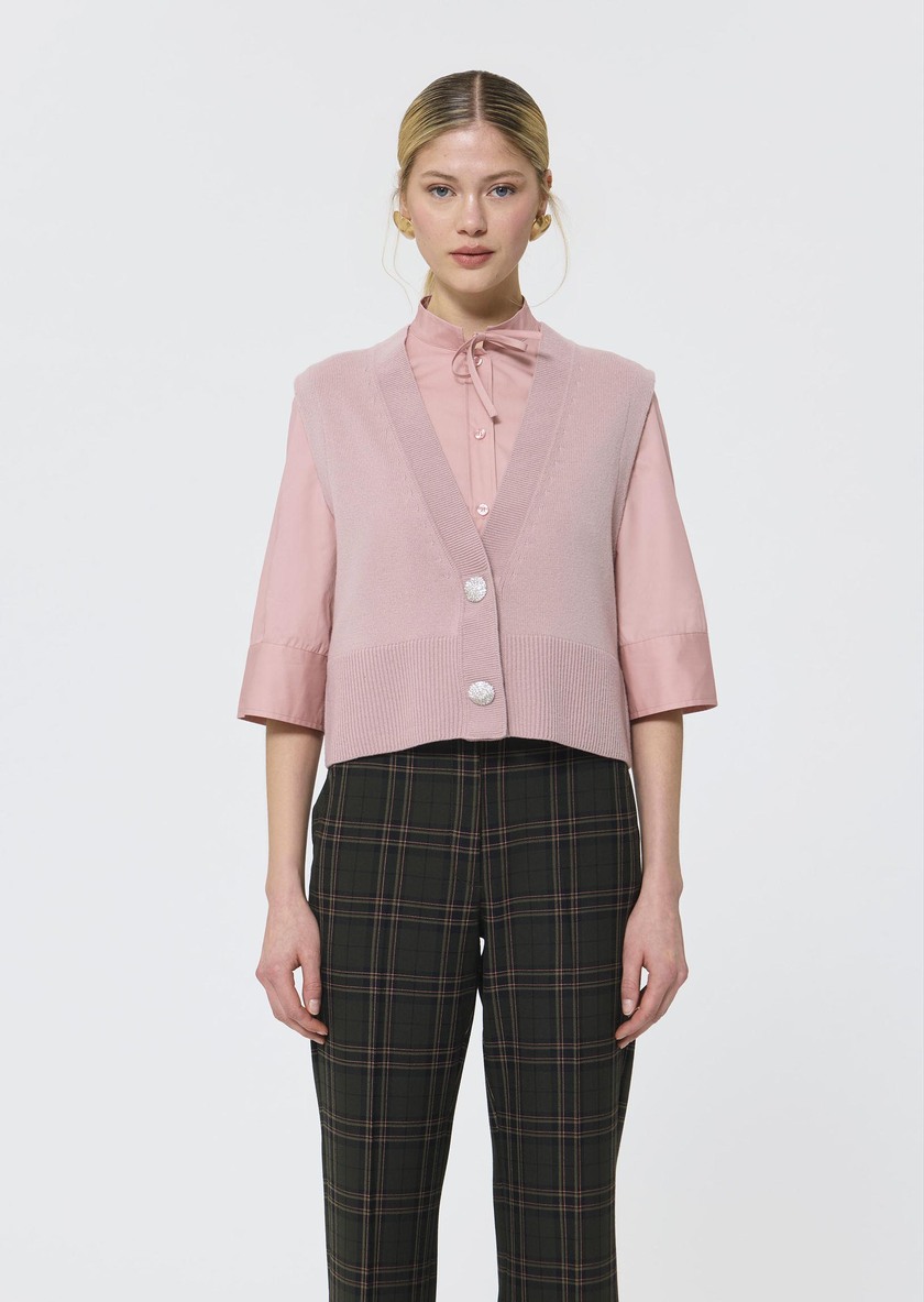 Gilles vest pale pink wool and alpaca Blush TARA JARMON CH