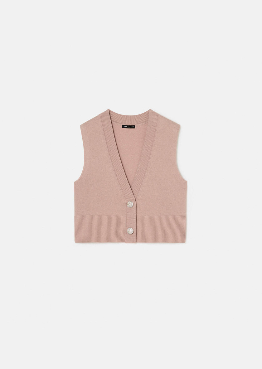 Gilles vest pale pink wool and alpaca Blush TARA JARMON CH