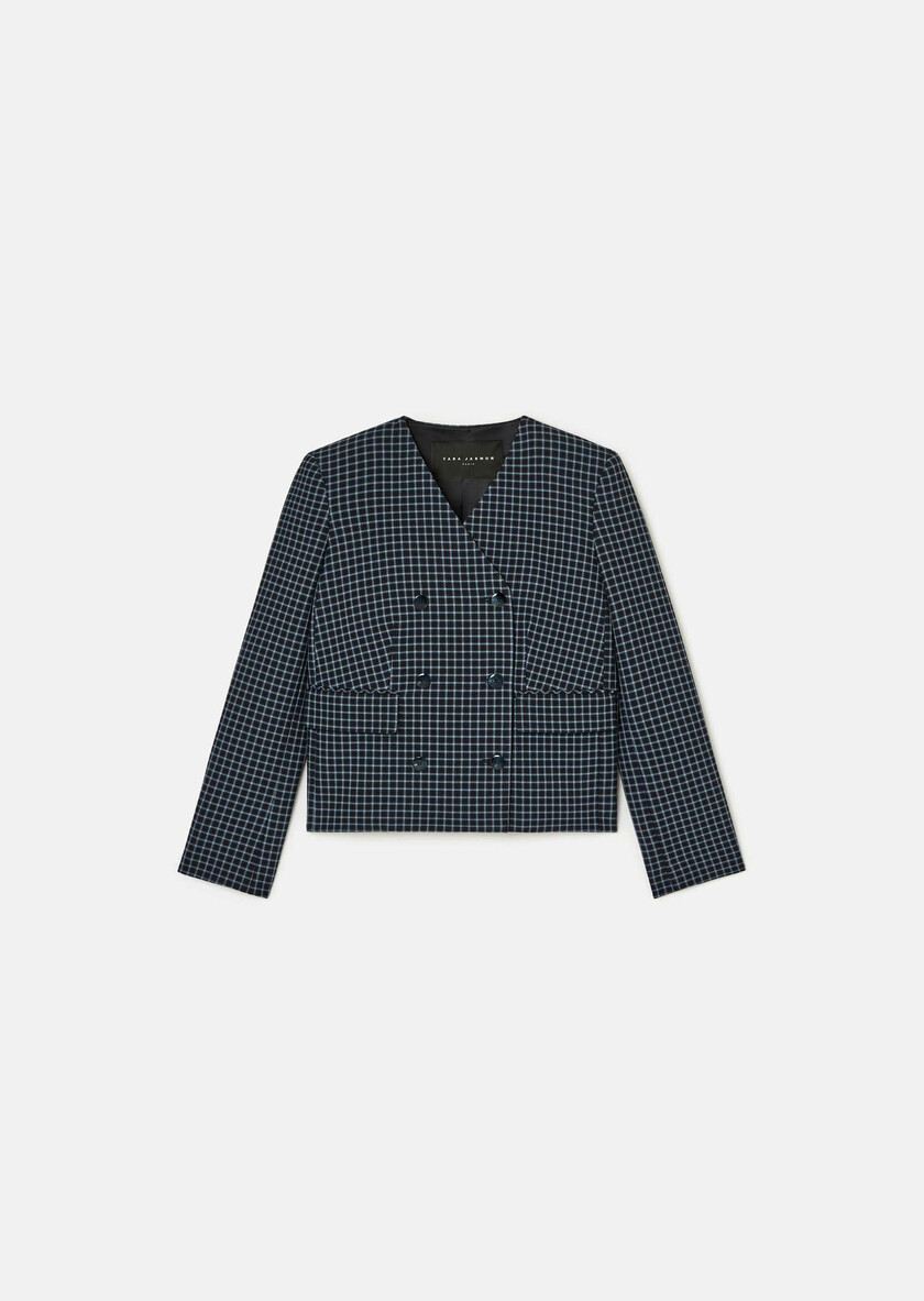 Vermeil Jacket navy blue with small checks Night TARA JARMON CH