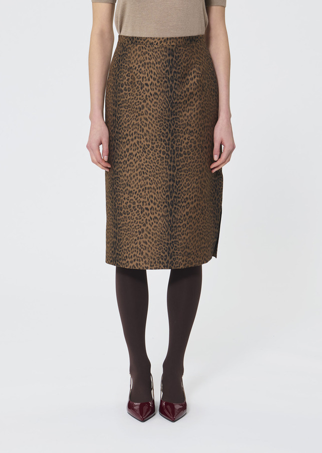 Jaden skirt beige leopard jacquard Nut brown TARA JARMON CH