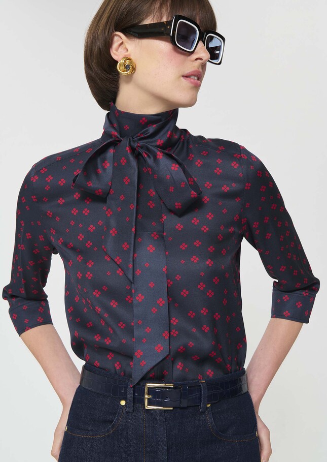 Charlot Shirt midnight blue with mini clover print Night TARA JARMON CH