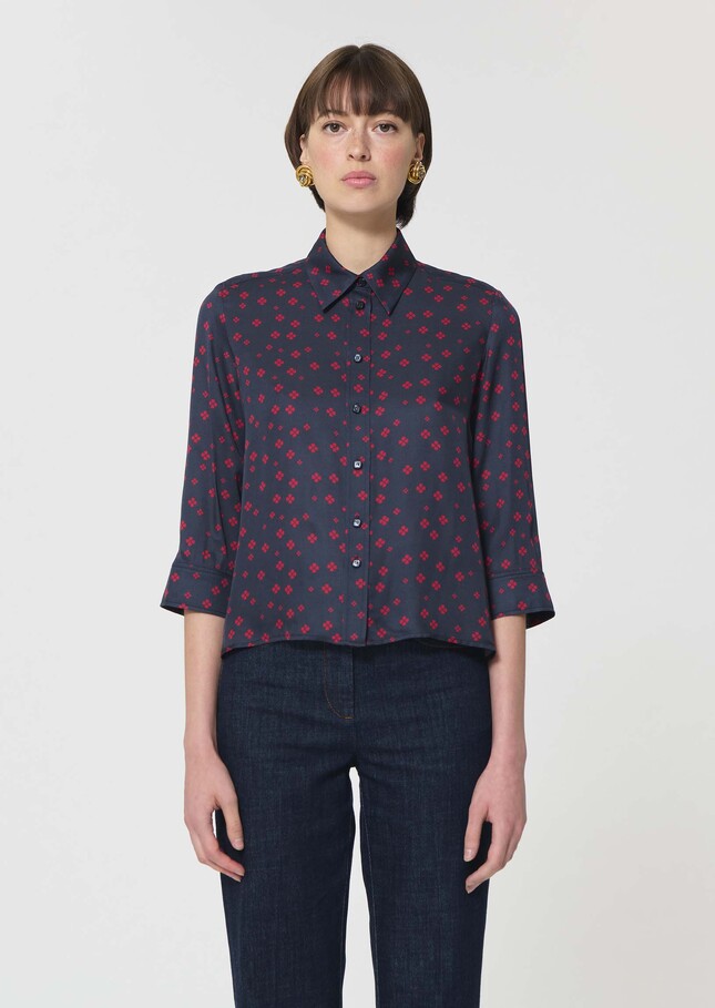 Charlot Shirt midnight blue with mini clover print Night TARA JARMON CH