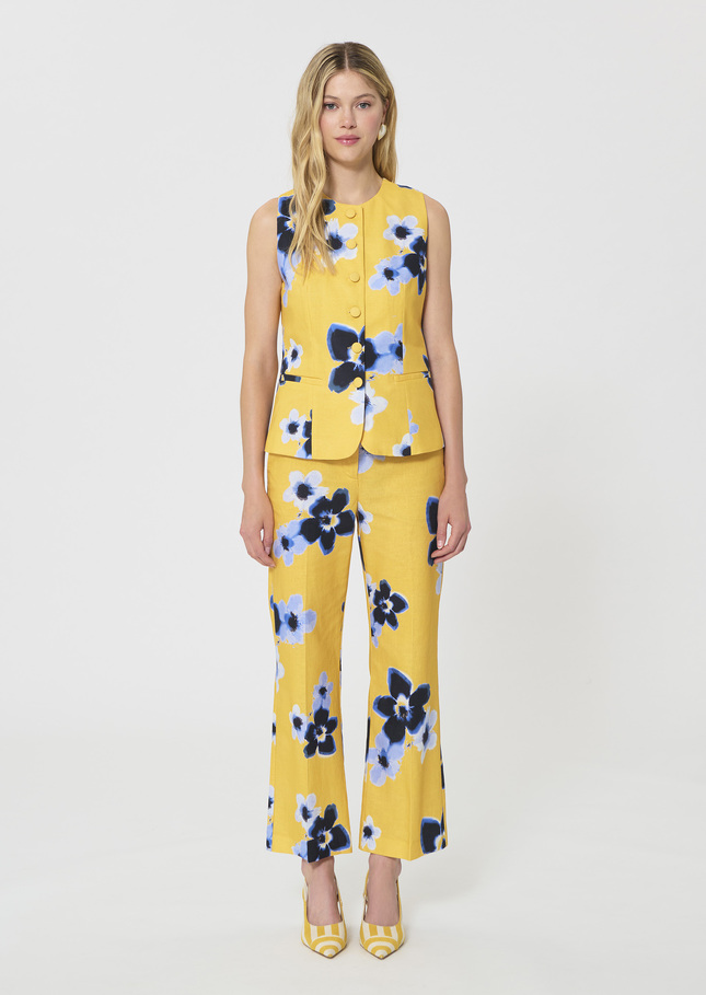Giovanni Vest yellow floral print linen and cotton Mimosa TARA JARMON CH