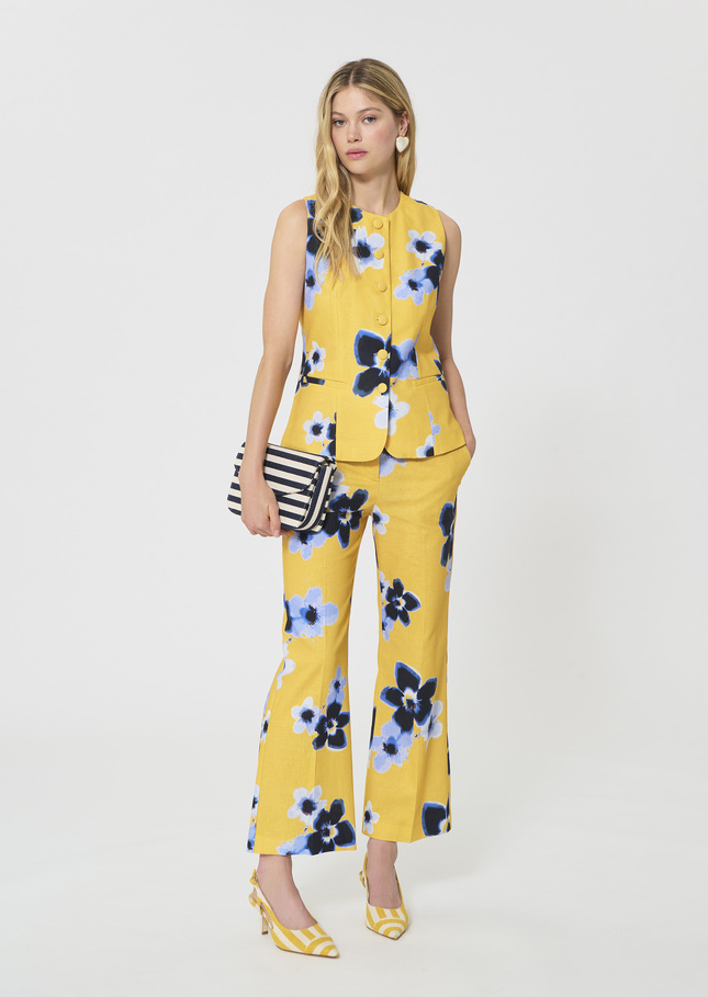 Giovanni Vest yellow floral print linen and cotton Mimosa TARA JARMON CH
