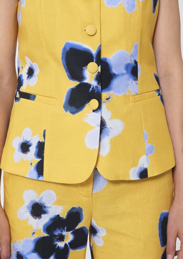 Giovanni Vest yellow floral print linen and cotton Mimosa TARA JARMON CH