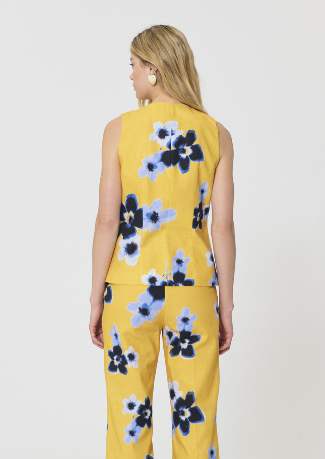 Giovanni Vest yellow floral print linen and cotton Mimosa TARA JARMON CH