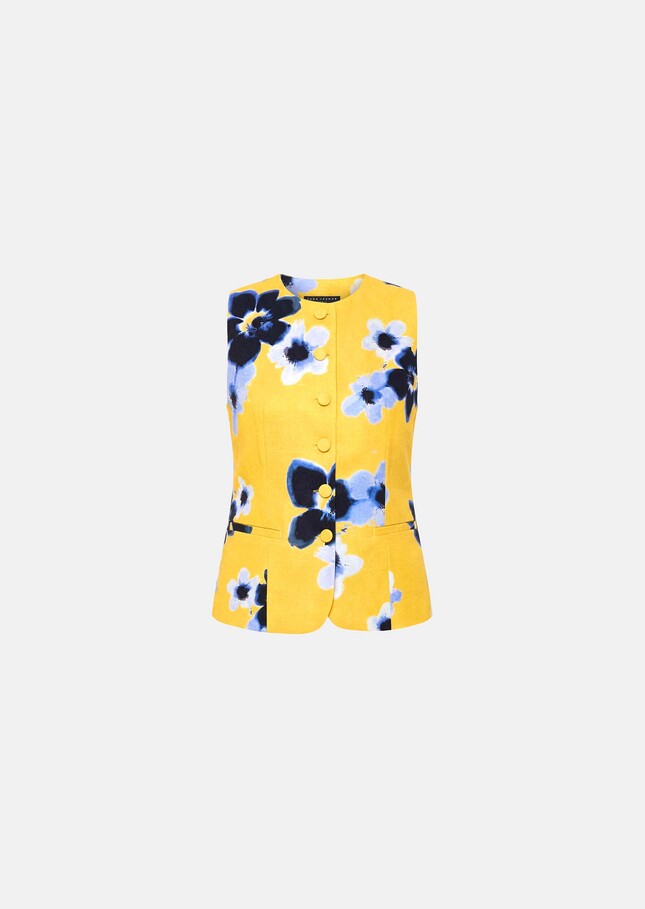 Giovanni Vest yellow floral print linen and cotton Mimosa TARA JARMON CH