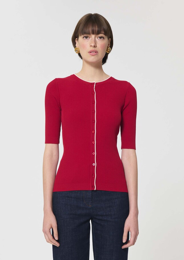 Gipsy Vest red ribbed knit Cerise TARA JARMON CH