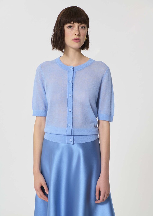 Gillie Vest sky blue in extra fine mohair Horizon TARA JARMON CH