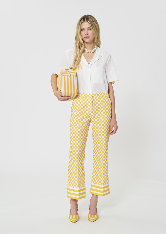 Pietro Pants yellow checkered pattern linen Mimosa TARA JARMON CH